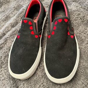 Vans Black Slip-On Sneakers with Red Heart Accents